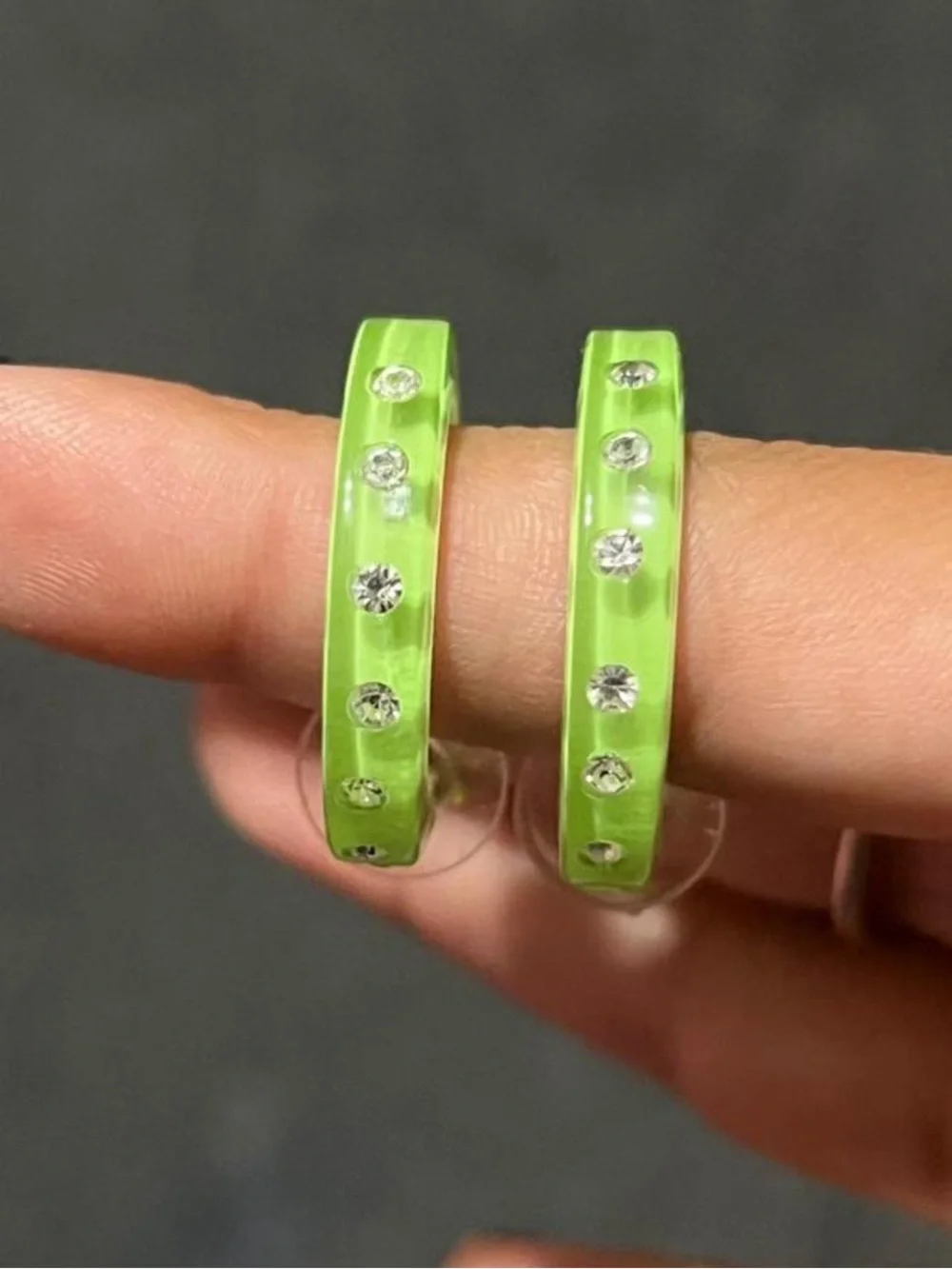 Neon Lime Hoop Earrings with Rhinestones